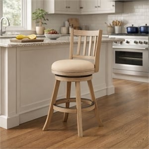 Boraam Wood Sheldon Swivel Counter Stool in Driftwood Wire-Brush and Oatmeal