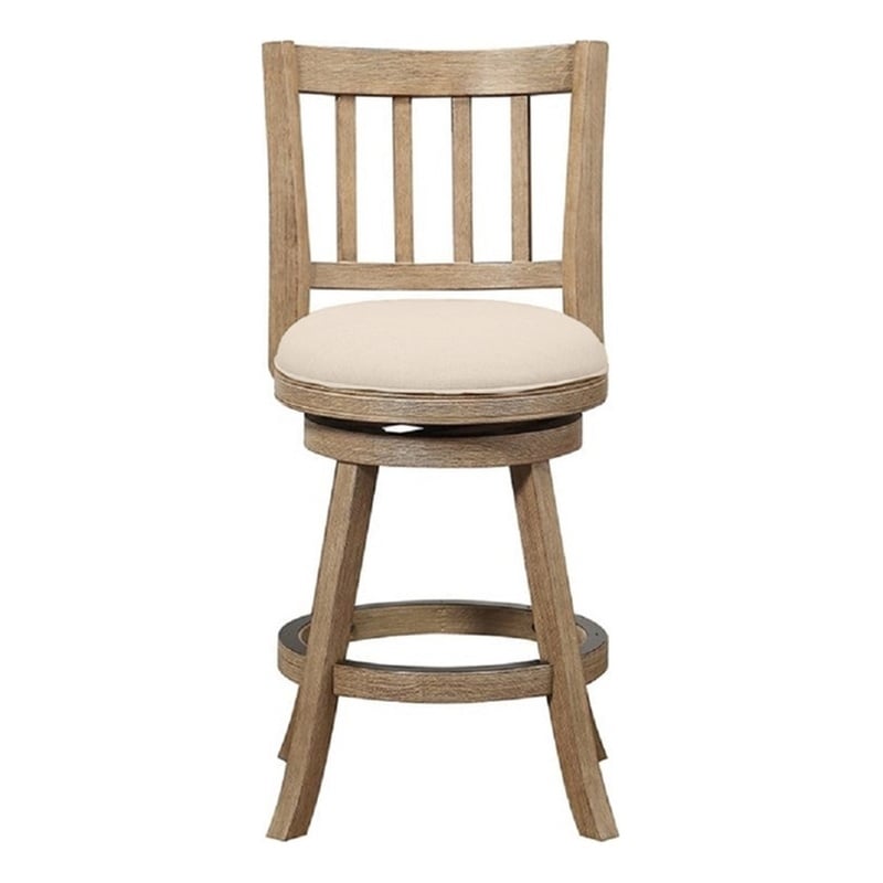 Boraam Wood Sheldon Swivel Counter Stool in Driftwood Wire-Brush and Oatmeal
