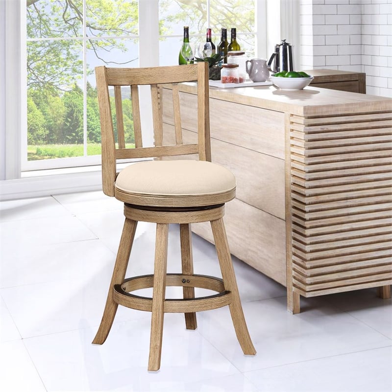 Boraam Wood Sheldon Swivel Counter Stool in Driftwood Wire-Brush and Oatmeal