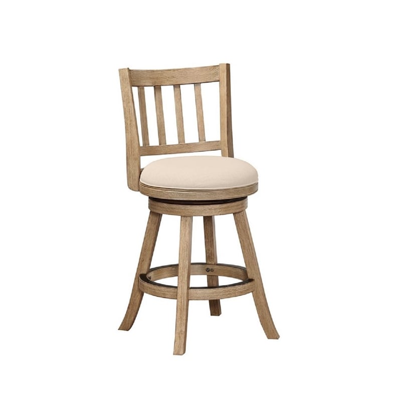 Boraam Wood Sheldon Swivel Counter Stool in Driftwood Wire-Brush and Oatmeal