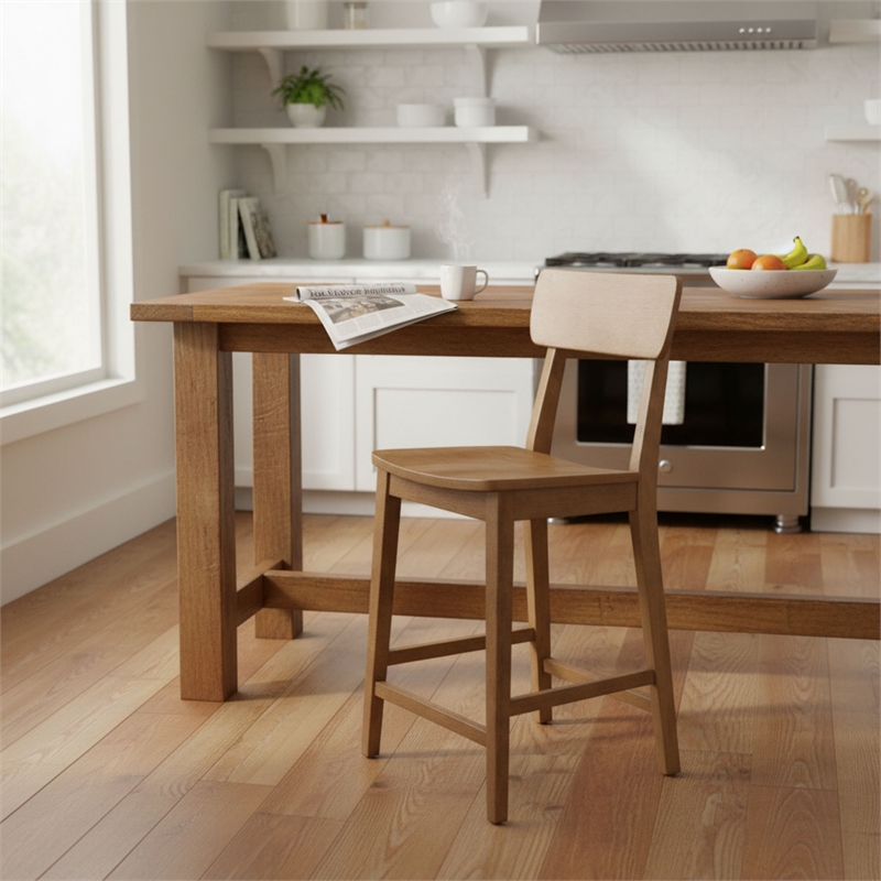 Boraam Wood Torino Counter Stool in Barnwood Wire-Brush  Brown Finish