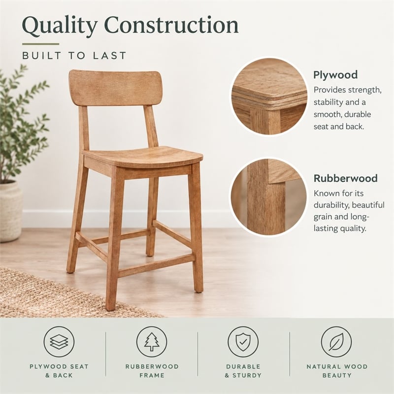 Boraam Wood Torino Counter Stool in Barnwood Wire-Brush  Brown Finish