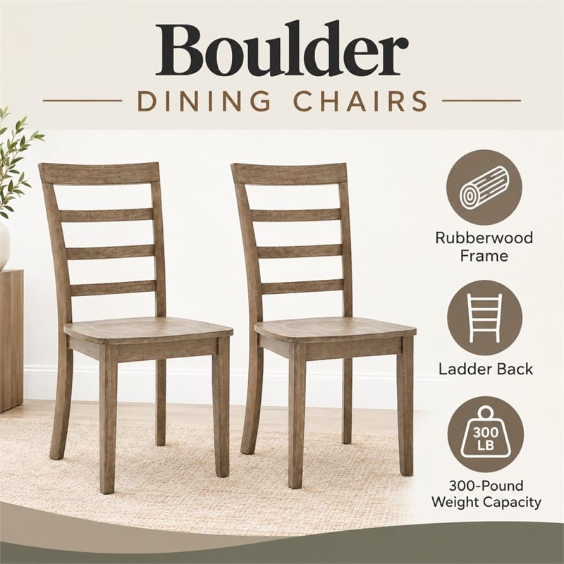 Boraam Wood Boulder Dining Chair in Barnwood Wire-Brush  Brown finish (Set of 2)