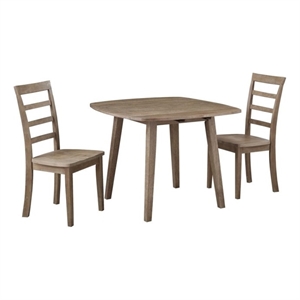 Boraam Wood Boulder 3-Piece Dining Set in Barnwood Wire-Brush Brown finish