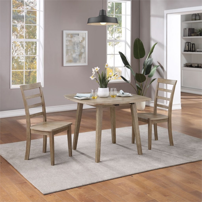 Boraam Wood Boulder 3-Piece Dining Set in Barnwood Wire-Brush Brown finish