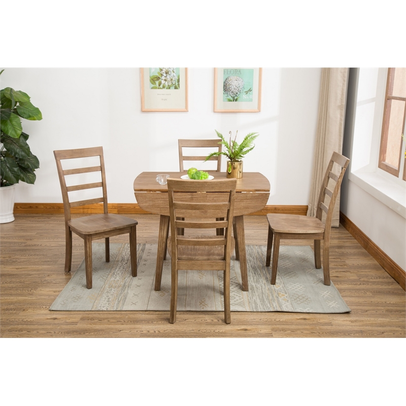 Boraam Wood Boulder 5-Piece Dining Set in Barnwood Wire-Brush Brown finish