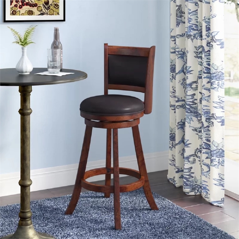 Boraam Wood Rhea Swivel Bar Height Stool in Hazelnut Brown Finish