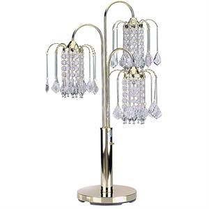 ORE International Metal Table Lamp with Brass finish 3 Crystal Chandelier Lights