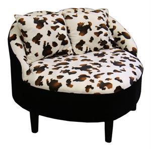 heart shaped upholstery/fabric accent chair w/ 2 pillows in black leopard print