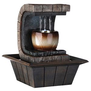 ore international polyresin indoor meditation fountain with led light in brown