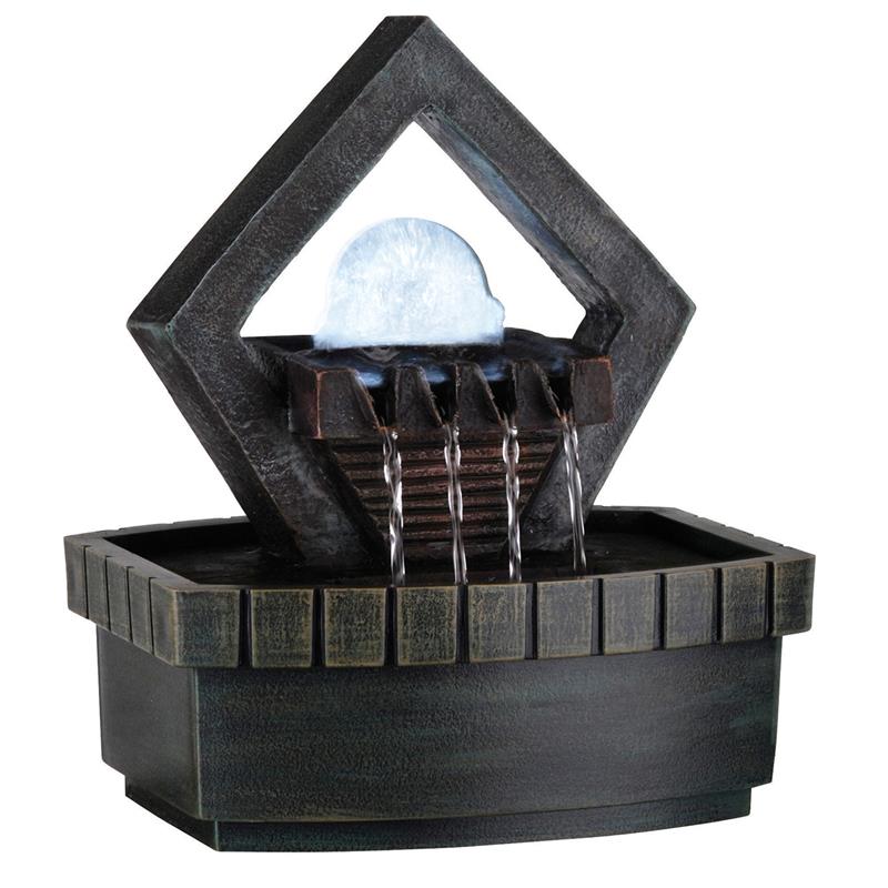 ORE International Polyresin Indoor Meditation Fountain with LED Light in Brown