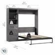 Bestar Pur Full Murphy Bed and Shelving Unit with Drawers (84W) in Bark Grey