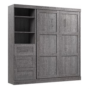 bestar pur full murphy bed and shelving unit with drawers (84w) in bark grey
