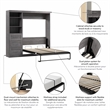 Bestar Pur Full Murphy Bed and Shelving Unit with Drawers (84W) in Bark Grey