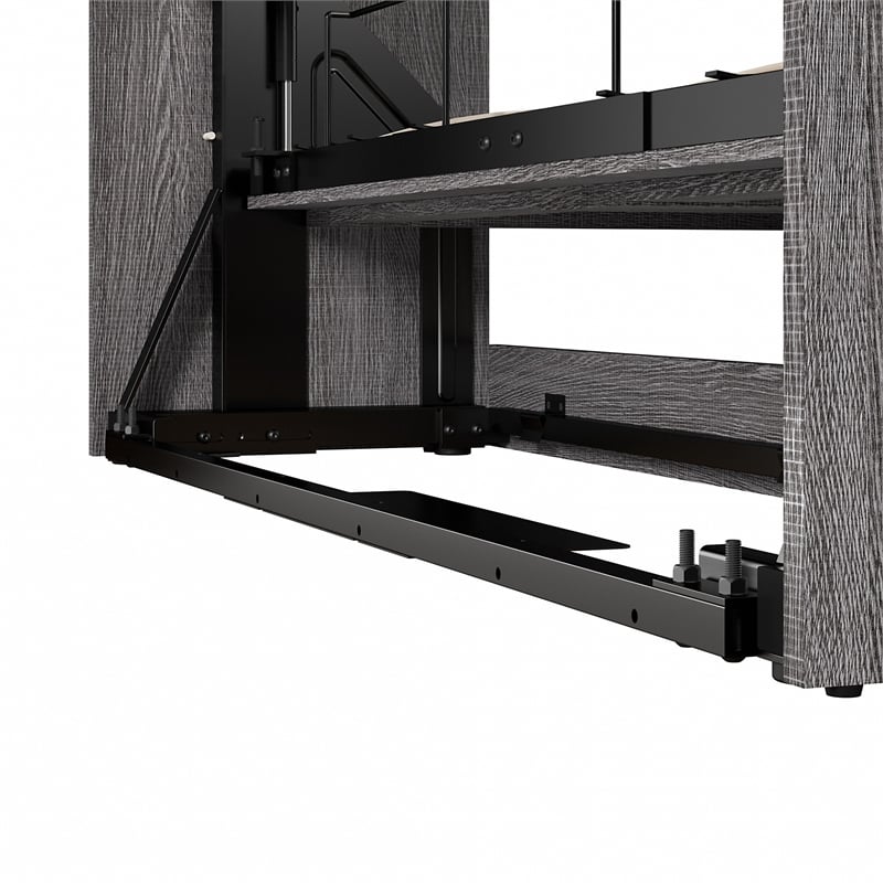 Bestar Pur Full Murphy Bed and Shelving Unit with Drawers (84W) in Bark Grey