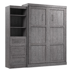Bestar Pur Queen Murphy Bed and Shelving Unit with Drawers (90W) in Bark Grey