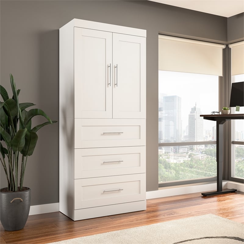 Bestar Pur 36W Wardrobe with Drawers in White - Engineered Wood