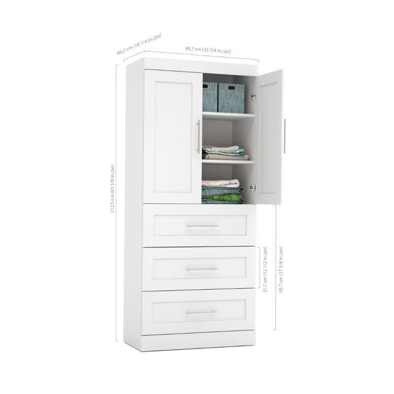 Bestar Pur 36W Wardrobe with Drawers in White - Engineered Wood