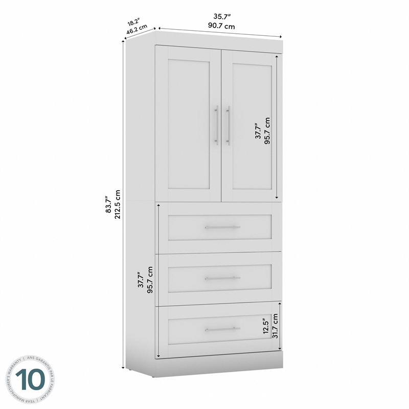 Bestar Pur 36W Wardrobe with Drawers in White - Engineered Wood