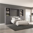 Bestar Pur Full Murphy Bed and 2 Shelving Units with Drawers (109W) in Bark Grey