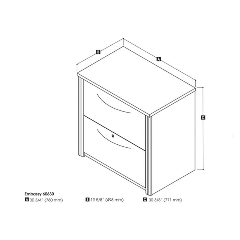 Bestar Embassy 2 Drawer Lateral Wood File Storage Cabinet in Dark Chocolate