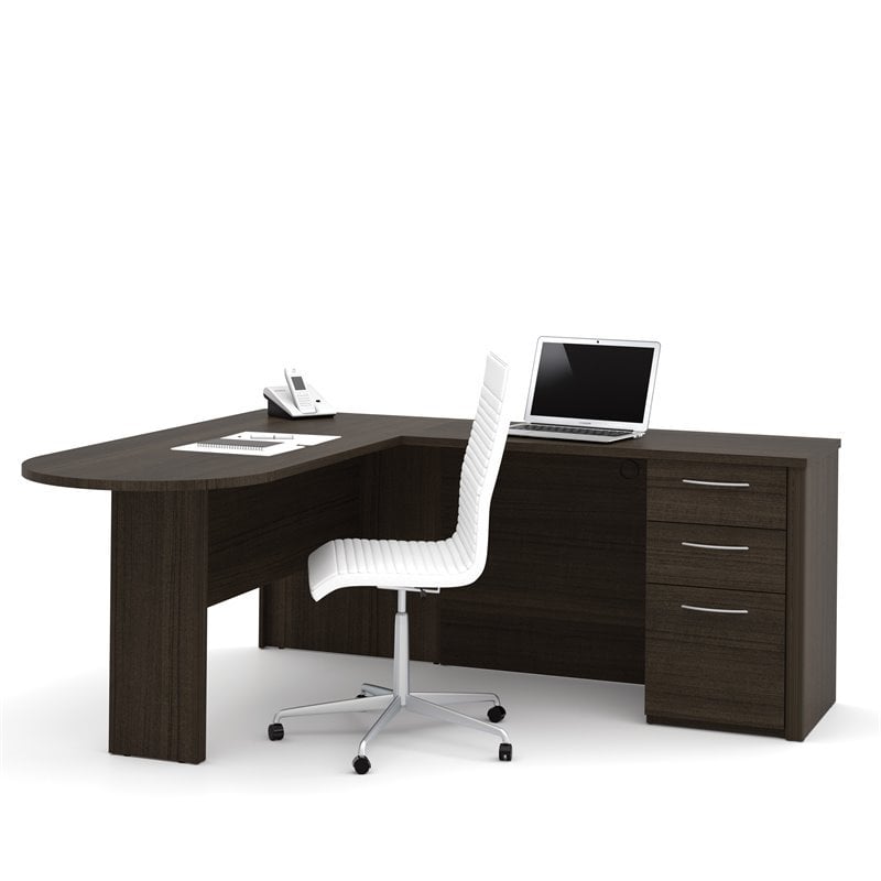 Bestar Embassy L Shaped Workstation With 1 Assembled Pedestal In Bestar Embassy L Shaped Workstation With 1 Assembled Pedestal In Dark Chocolate