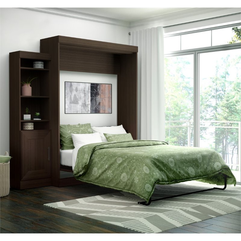 Bestar Edge Queen Wall Bed with Storage in Dark Chocolate - 70888-79