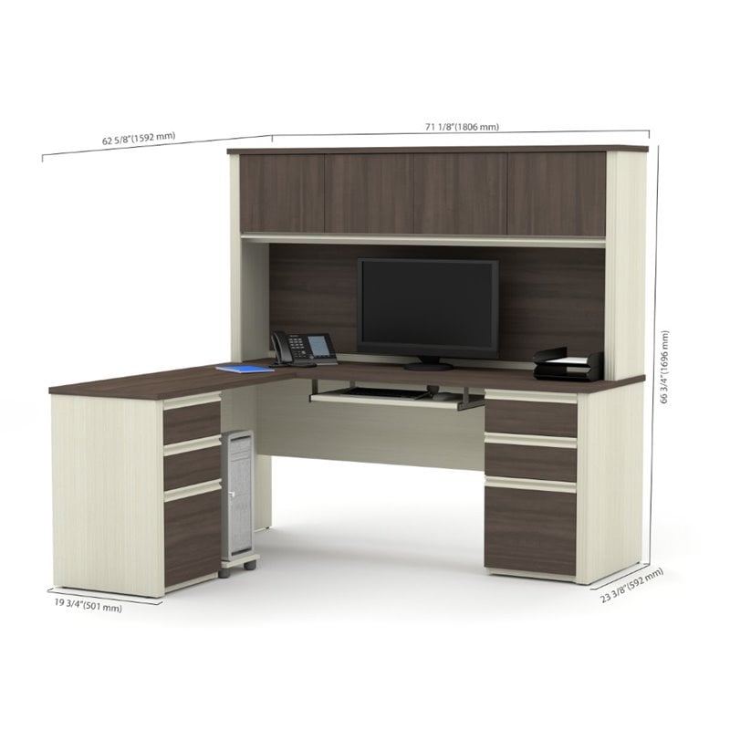 Bestar Prestige Plus L-Desk with Hutch in White Chocolate and Antigua