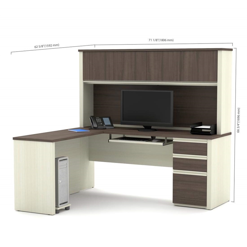 Bestar Prestige Plus L-Desk with Hutch in White Chocolate and Antigua