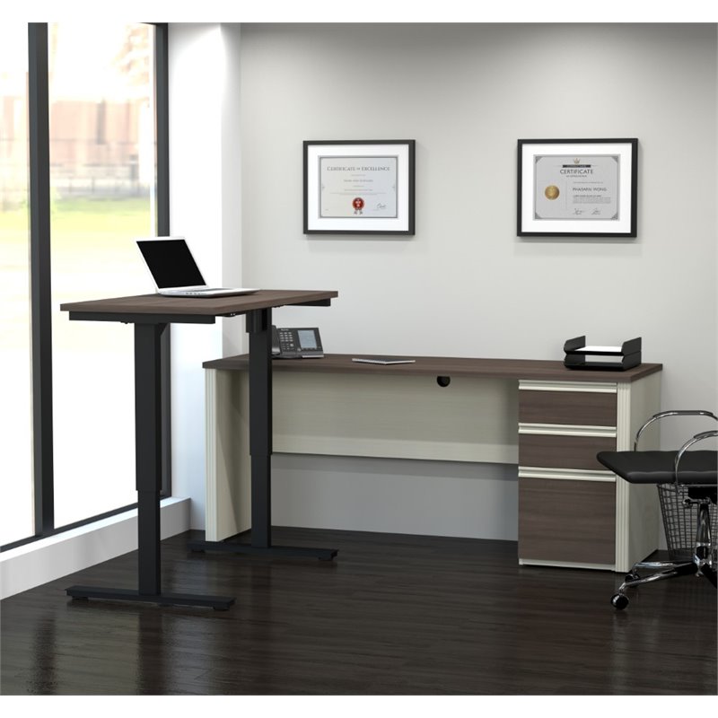 Bestar Prestige Plus Height Adjustable L-Desk in White Chocolate