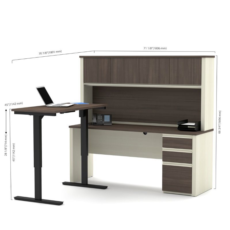 Bestar Prestige Plus Height Adjustable L-Desk with Hutch