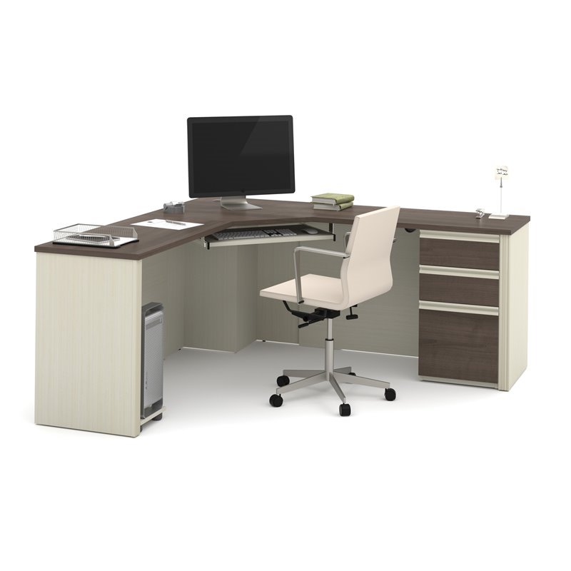 Bestar Prestige Plus Corner Desk In White Chocolate And Antigua