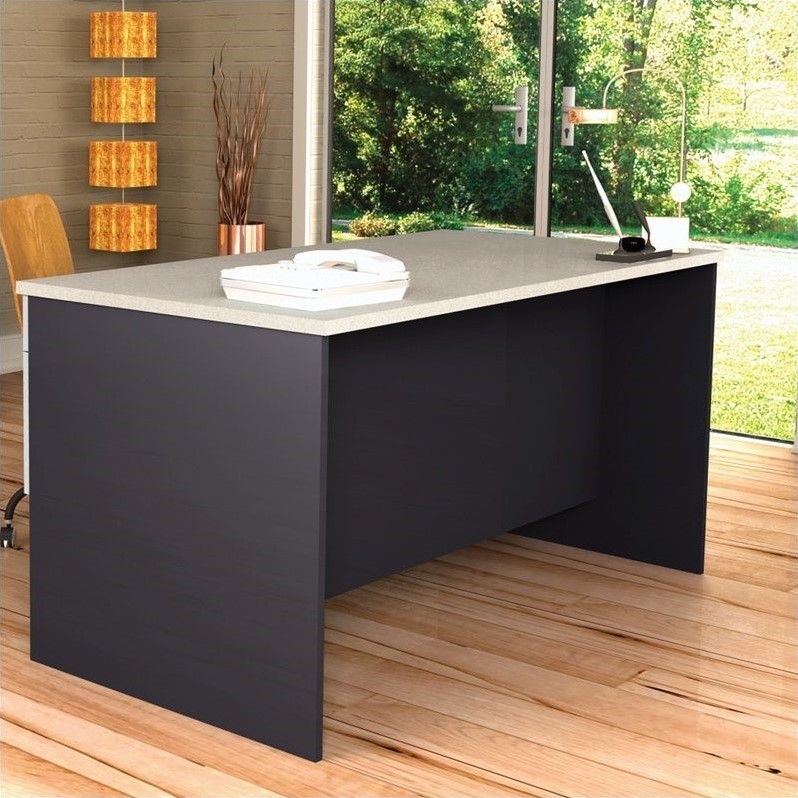 Bestar Hampton Home Office Computer Desk in Sand Granite & Charcoal