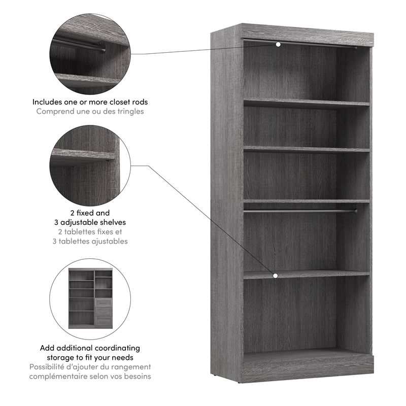 Bestar Pur 36W Closet Organizer in Bark Gray - Engineered Wood