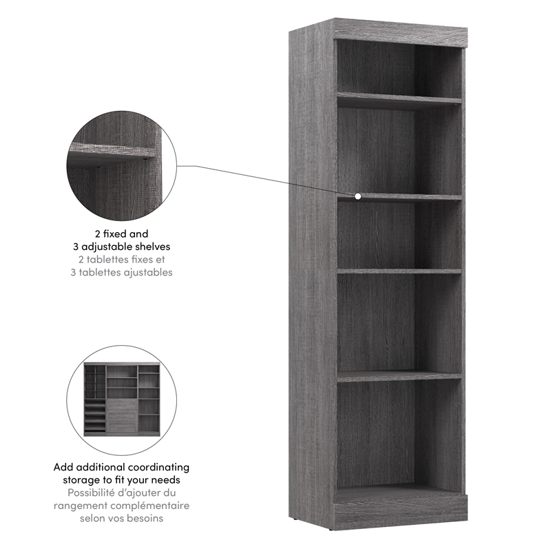 Bestar Pur 25W Closet Organizer in Bark Gray - Engineered Wood