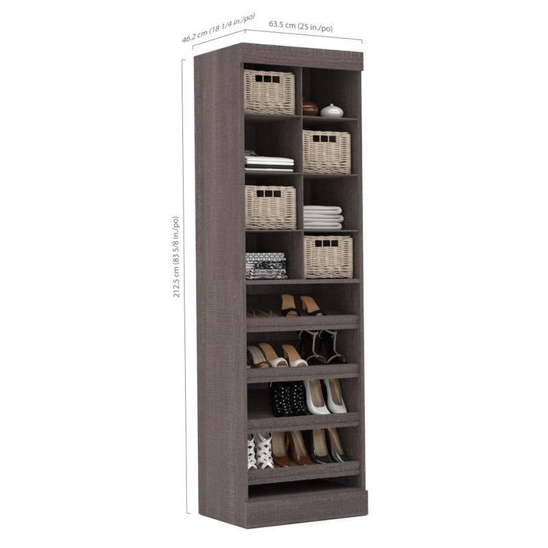 Bestar Pur 25W Closet Shoe Organizer in Bark Gray - Engineered Wood