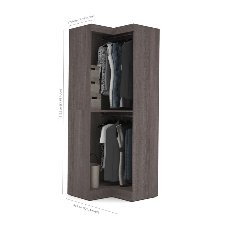 Bestar Pur 33W Corner Closet Organizer in Bark Gray - Engineered Wood