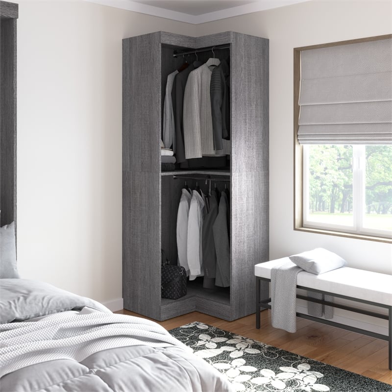 Bestar Pur 33W Corner Closet Organizer in Bark Gray - Engineered Wood