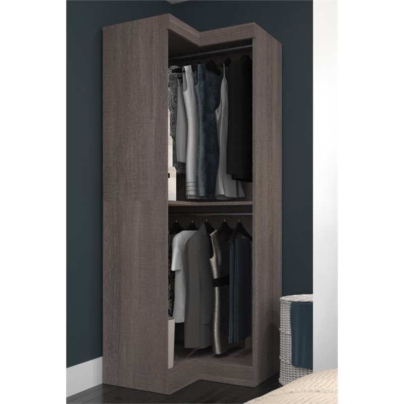 Bestar Pur 33W Corner Closet Organizer in Bark Gray - Engineered Wood