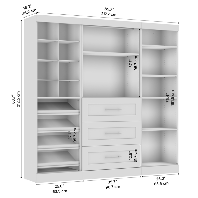 Bestar Pur 86W Closet Organizer System in Bark Gray - Engineered Wood