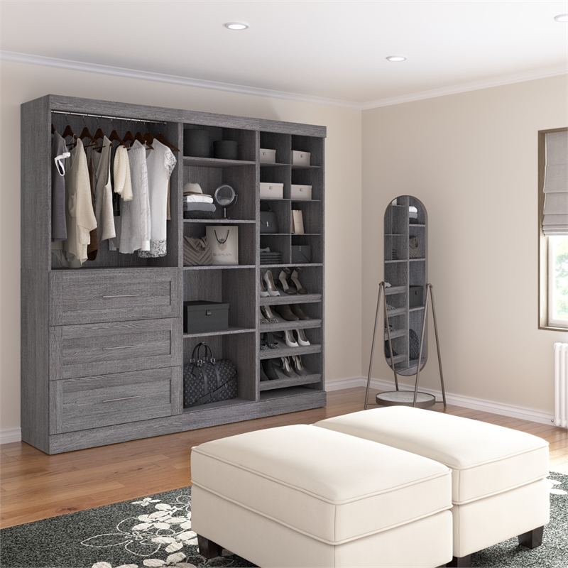 Bestar Pur 86W Closet Organizer System in Bark Gray - Engineered Wood