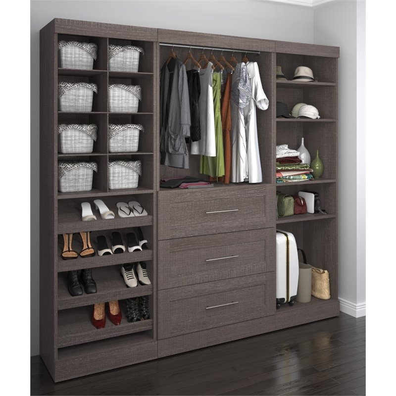 Bestar Pur 86 Closet Organizer with 3-Drawer in Rustic Brown