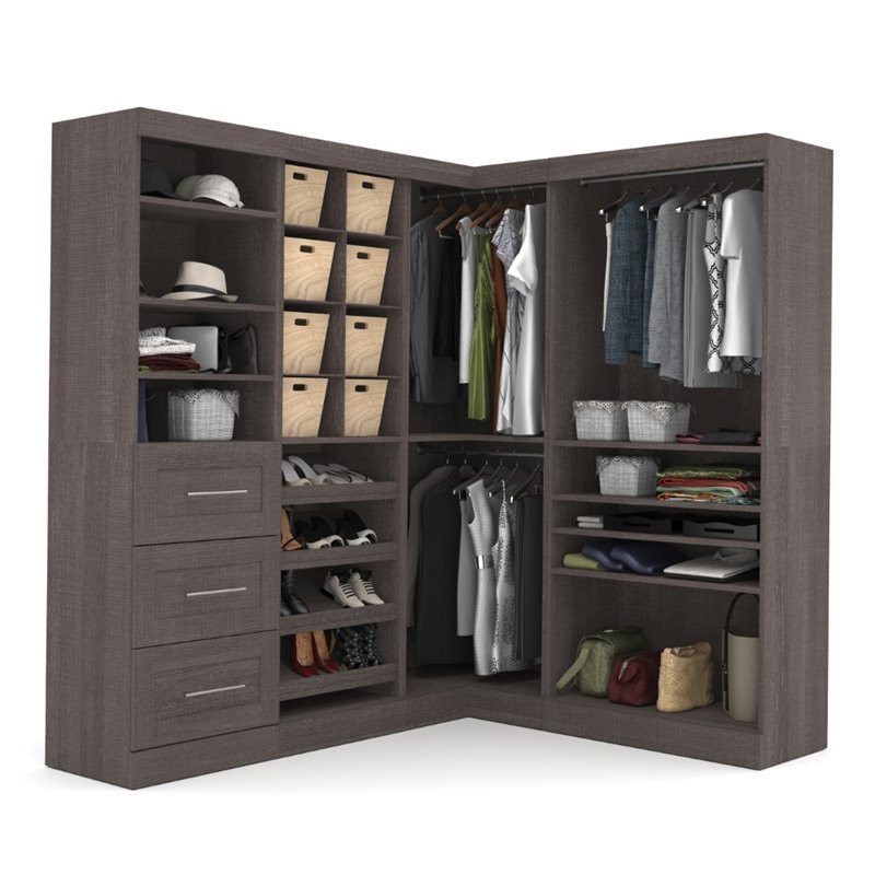Bestar Pur 83W Walk-In Closet Organizer in Bark Gray - Engineered Wood