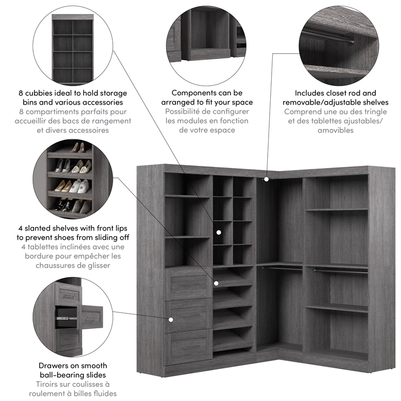 Bestar Pur 83W Walk-In Closet Organizer in Bark Gray - Engineered Wood