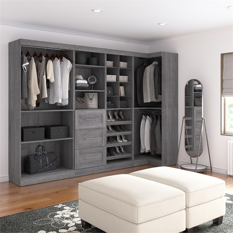Bestar Pur 83W Walk-In Closet Organizer in Bark Gray - Engineered Wood