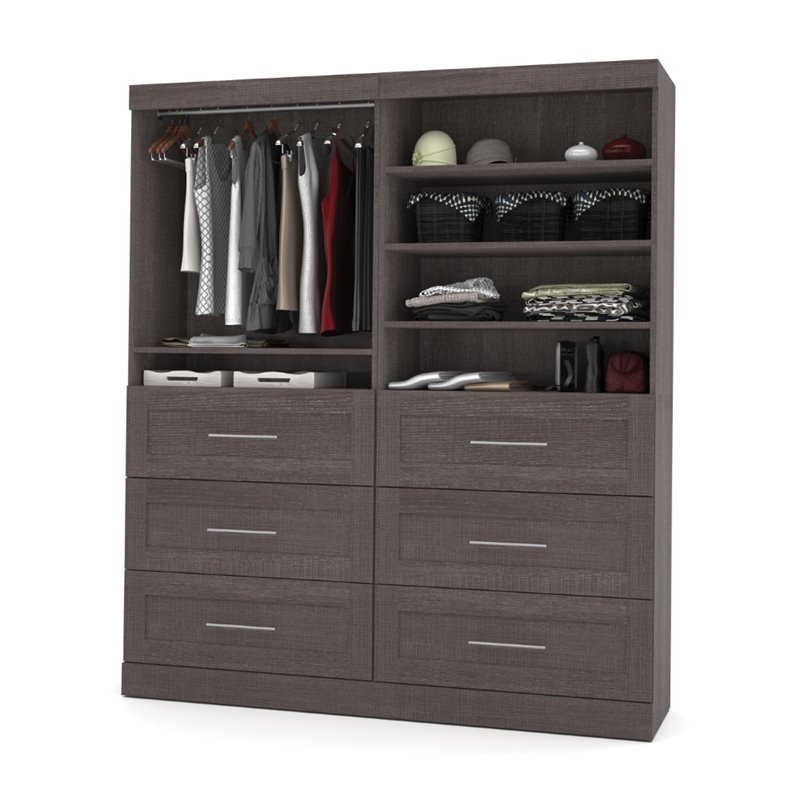 Bestar Pur 72W Closet Organizer with Drawers in Bark Gray - Engineered Wood