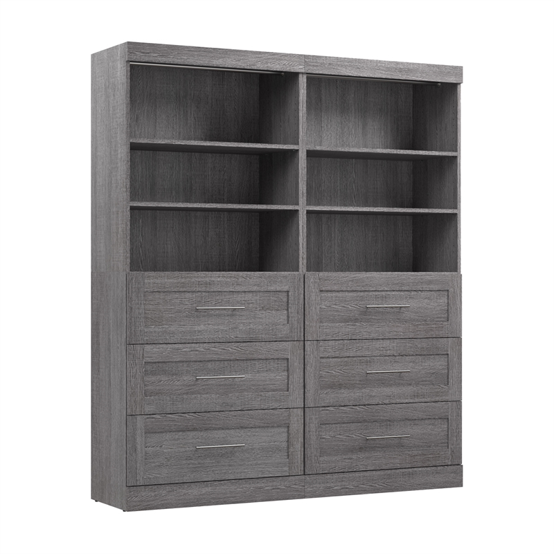 Bestar Pur 72W Closet Organizer with Drawers in Bark Gray - Engineered Wood