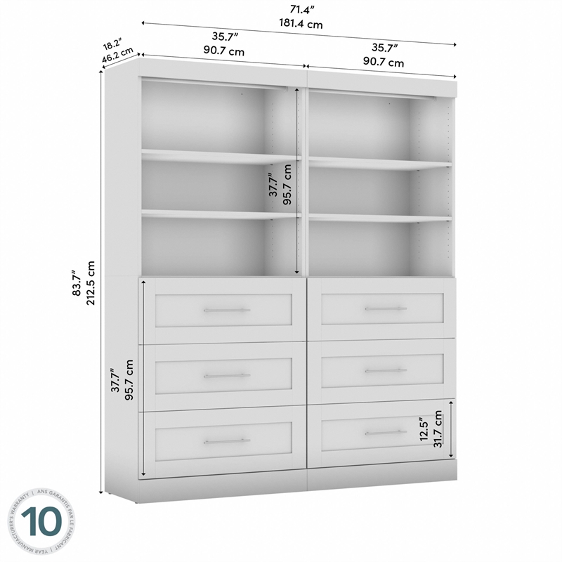 Bestar Pur 72W Closet Organizer with Drawers in Bark Gray - Engineered Wood