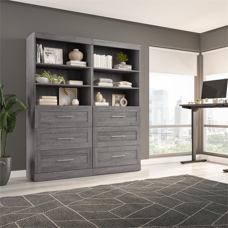 Bestar Pur 72W Closet Organizer with Drawers in Bark Gray - Engineered Wood