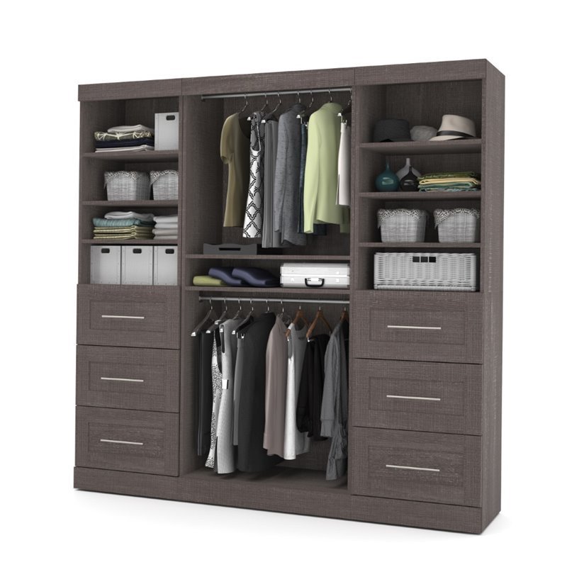 Bestar Pur 86W Closet Organizer with Drawers in Bark Gray - Engineered Wood
